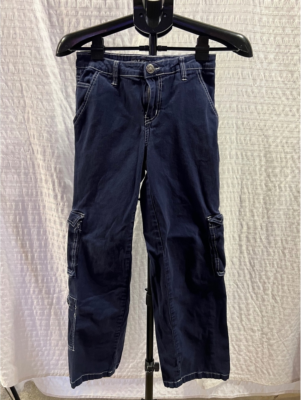 Y2K Hot Kiss Cargo Pants Juniors 3 Navy Wide Leg Utility Contrast Stitching